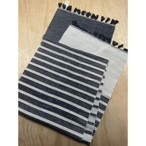 Pottery Barn Blue Striped Table Runner 20 X 108" Ribbed Fringes India Cotton